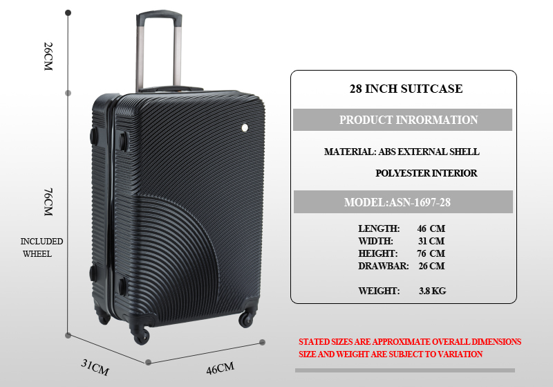 28 inch suitcase dimensions in cm