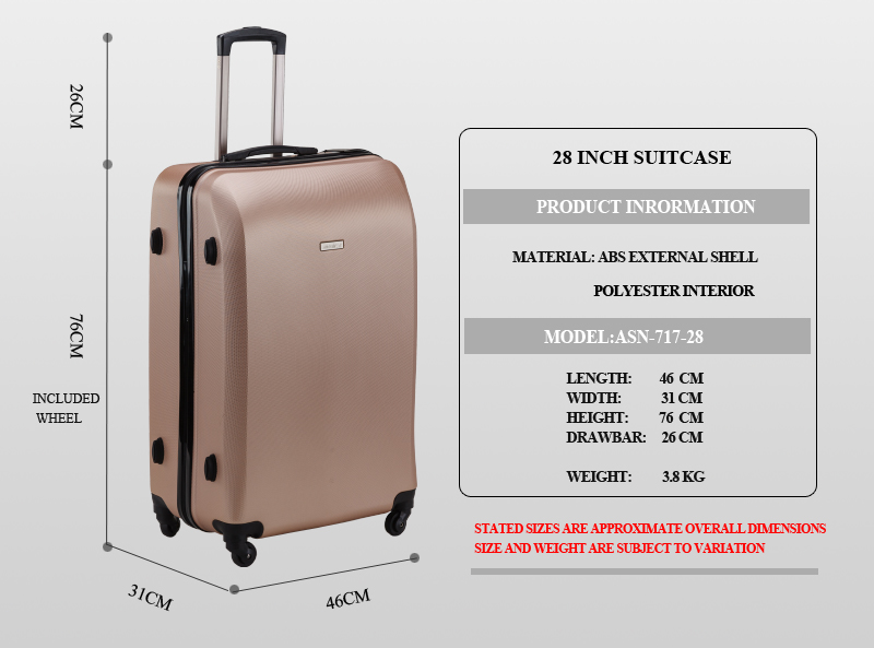 28 inches suitcase in cm