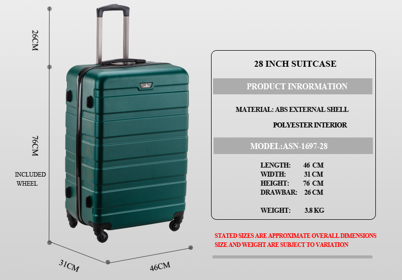 dimensions of a 28 inch suitcase